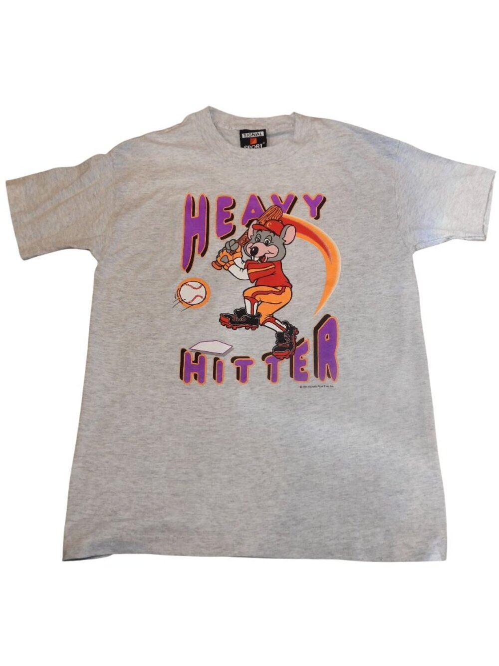 Vintage 1994 Chuck E Cheese Show Biz Pizza Heavy Hitter Baseball T-Shirt Youth L